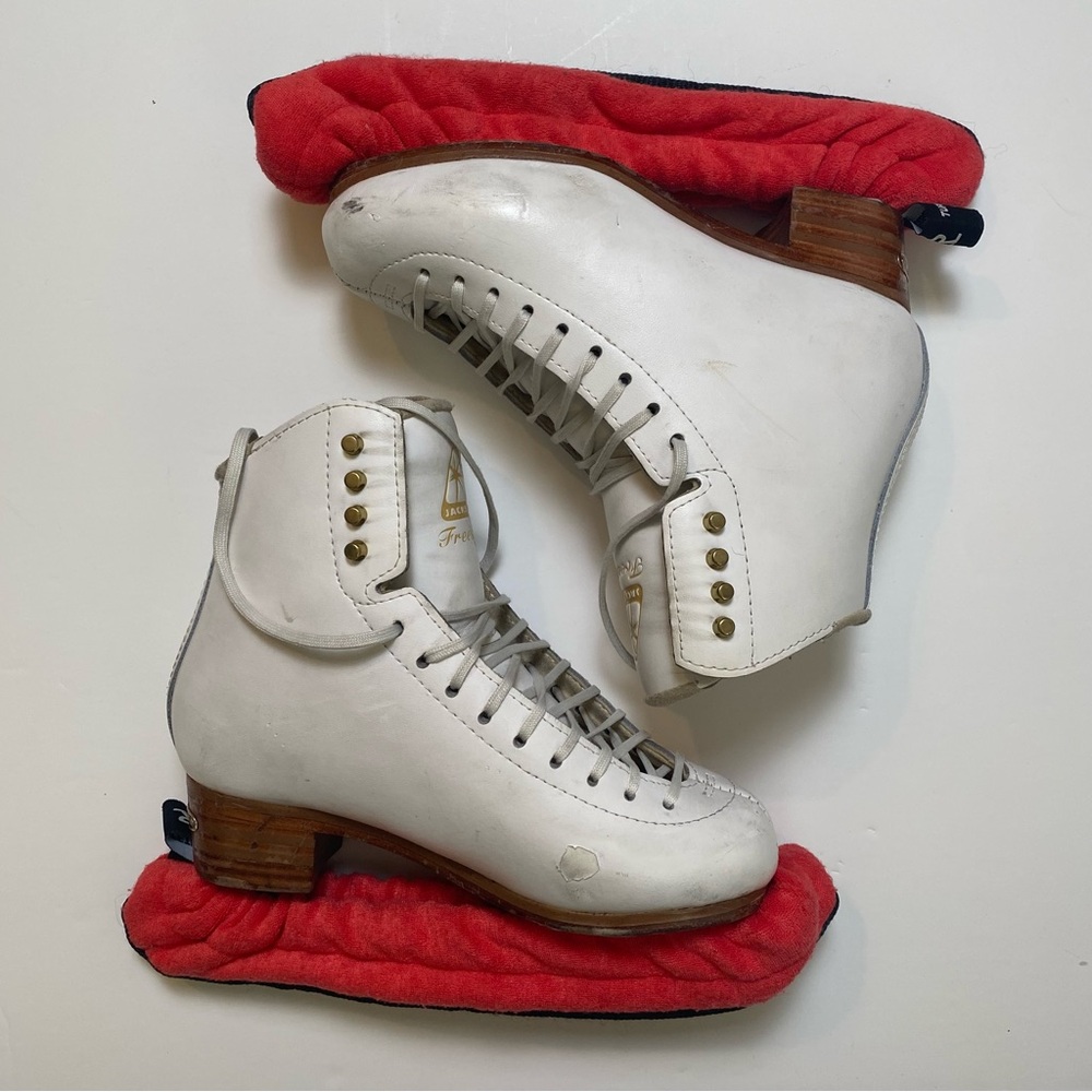 White Figure Skates with Red Guards
